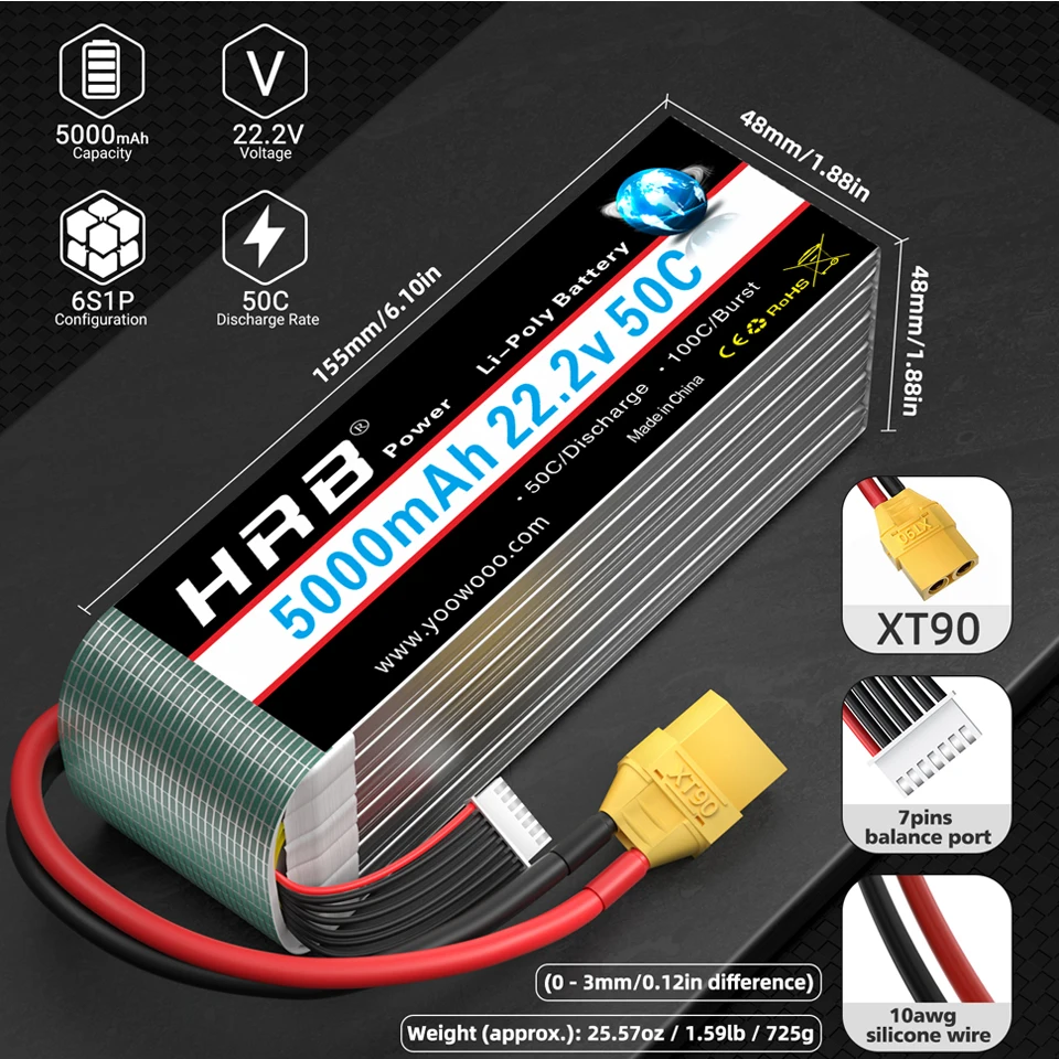 HRB 6S Lipo Battery 22.2V Drone Battery 1800mah 2200mah 3300mah 4000mah 5000mah 6000mah 12000mah 16000mah 22000mah RC Parts