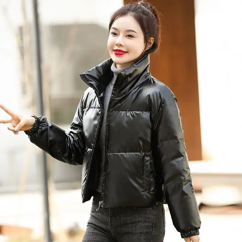 Cropped Down Jacket para Women, Cotton Coat, Long Sleeve, White, Black Outerwear, Thick Jackets, Warm, Korean Chic, Winter, New