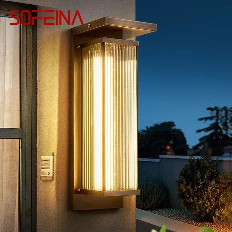 SOFEINA Contemporary Solar Brass Outdoor Wall Lamps Simplicity Waterproof Creative Balcony Hallway Courtyard Villa Gate Hotel