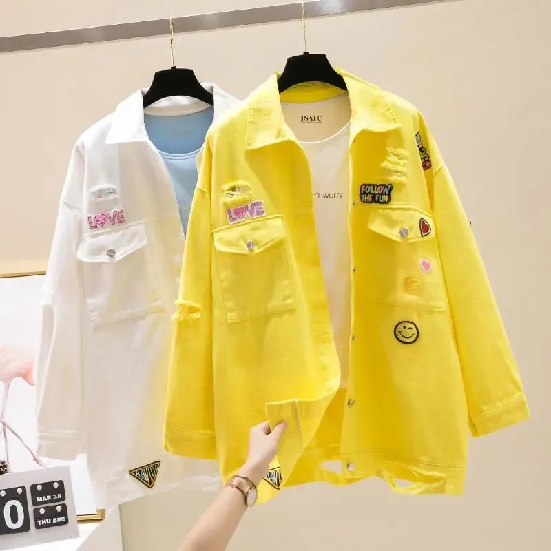 Korean Chic Spring Ladies Denim Jacket Coat 2022 New Long Sleeve Loose Casual Streetwear Jeans Jeans Large Size Women Tops F20