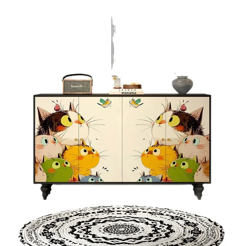 

Solid wood French retro entrance cabinet painted art dining side cabinet living room homestay locker bedroom storage cabinet