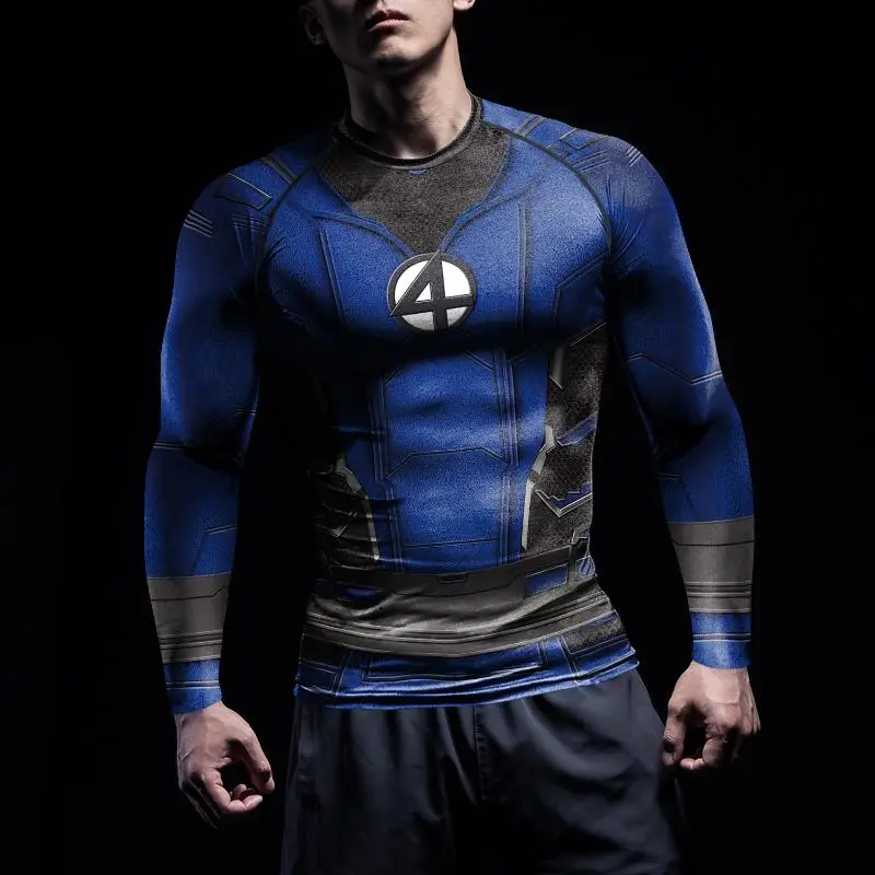 MINISO Superhero Cosplay Shirts for Men 3D Printing Long Sleeve Costumes Fitness Compression Tops Novelty Crew Neck Male Clothes