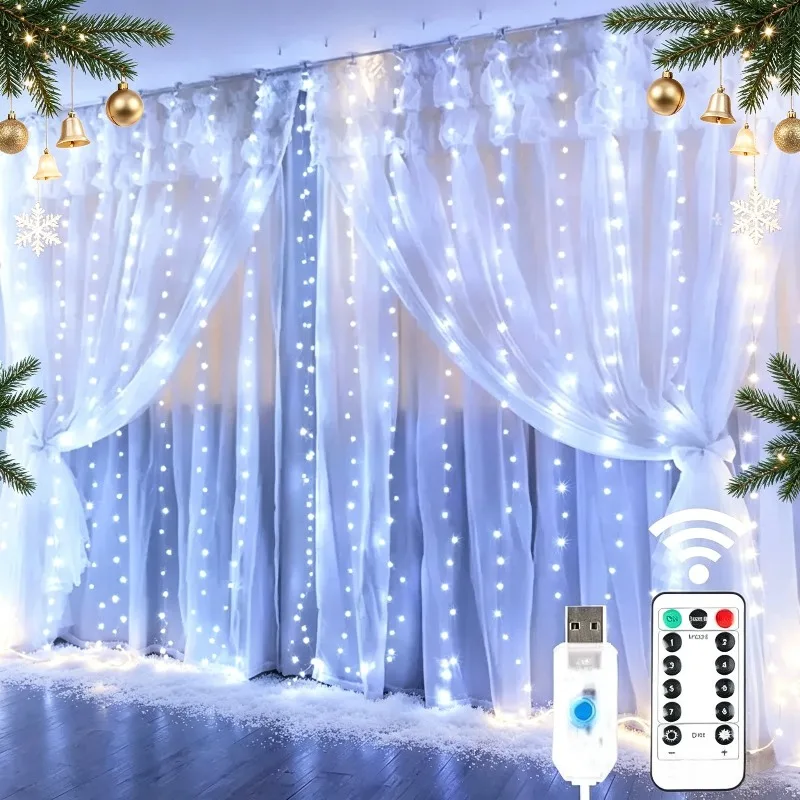 8 Mode Remote Control Christmas String Lights USB Fairy LED Festoon Decor for Home New Year Holiday Indoor Lighting