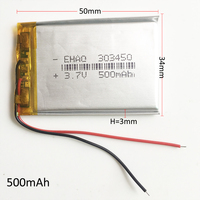 3.7V 500mAh 303450 Lipo Polymer Lithium Rechargeable Battery For MP3 GPS DVD PSP Bluetooth Recorder E-book Camera