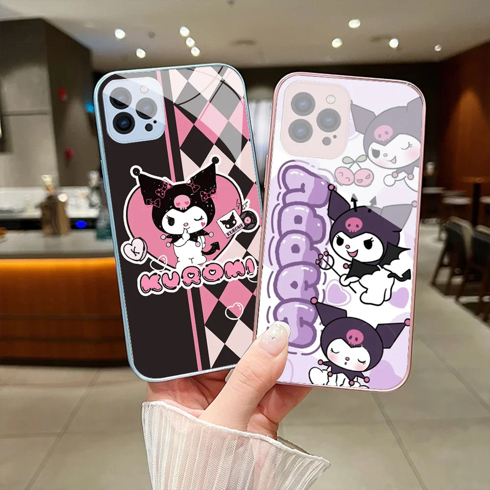 S-Sario K-Kuromi Phone Case For IPhone 15 14 13 12 Mini 11 Pro Max X XS XR 6 7 8 SE Plus Glass Hard Cover