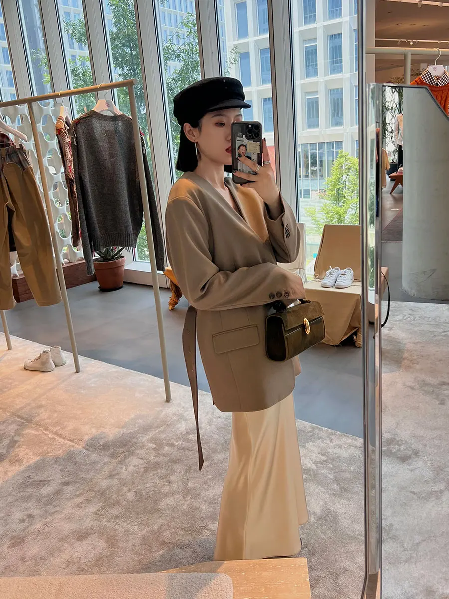 

INDEAL Faionable Woolen Suit Jaet Sl Neline Tailored ape Women's Busin Casual Coat Warmth Comfortable Fit