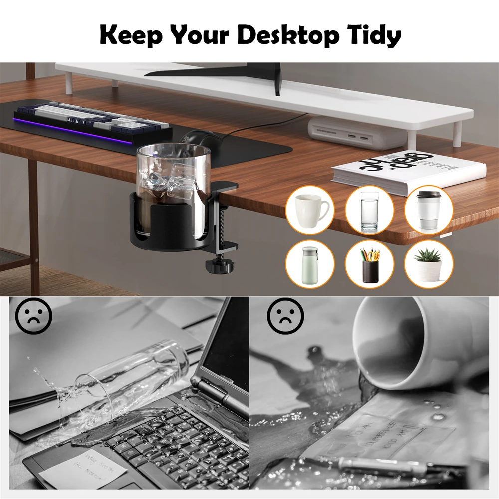 Desk Cup Holder Spill-Proof 2 In 1 Gaming Headphone Holder Headset Hook Hanger Mount Under Desk Cup Mug Rack Clamp Dropshipping