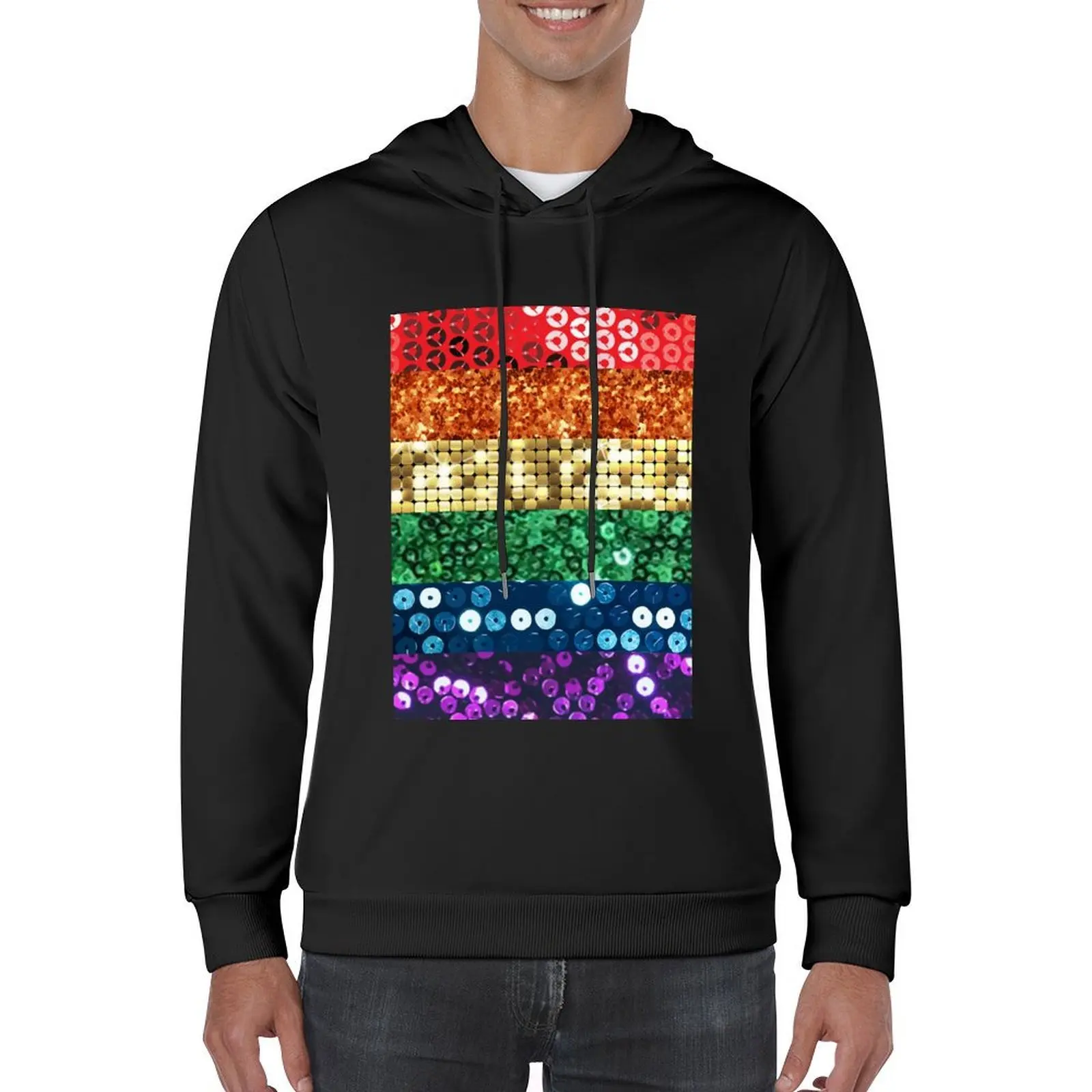 sequin print pride flag Hoodie fashion men korean style clothes anime clothing hoodie man