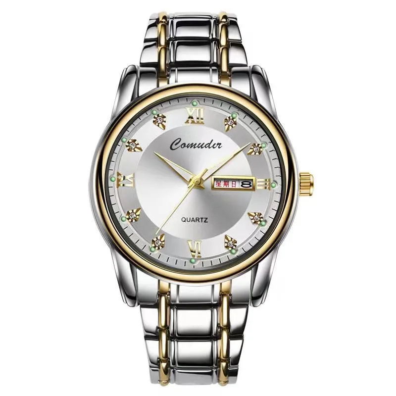 السلع الأصلية السويسرية التلقائية غير الميكانيكية ساعة ساعة رجالية مقاوم للماء العصرية تقويم مزدوج الماس جزءا لا يتجزأ من موضة لومينو