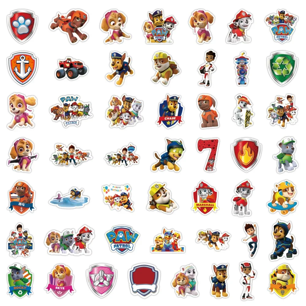 10/30/50/100PCS Paw Patrol Kids Toy Stickers Cartoon Decals PVC Waterproof  DIY Phone Luggage Fridge Guitar Bike Toys For Boys