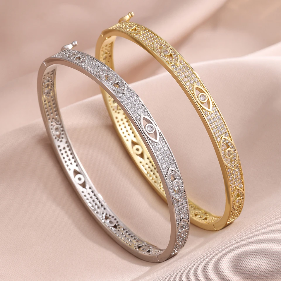 Yupsk 2 Stück/Set glänzendes Zirkonia-Armband-Set aus Kupfer und Edelstahl für Damen und Herren, modische trendige Armreifen, Schmuck, Geschenk – Detail 4
