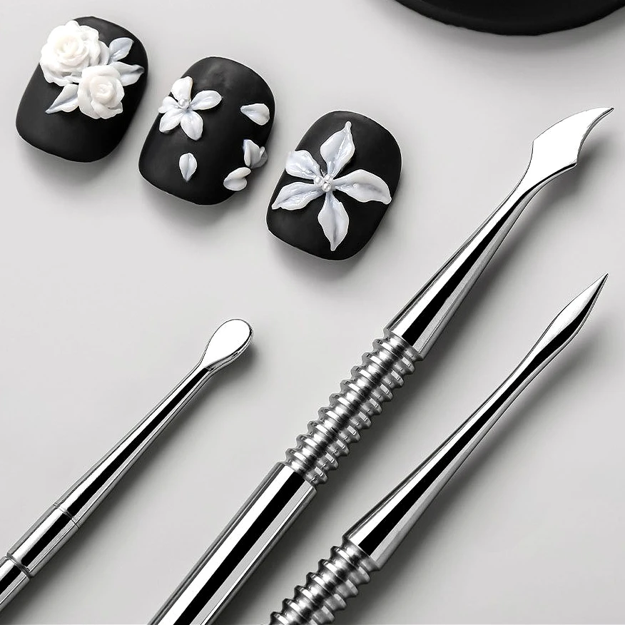 

Stainless Steel Double Head Carved Oblique Mouth Steel Push Pre-processing Dead Skin Removal DIY Cuticle Pushers Nail Art Tools