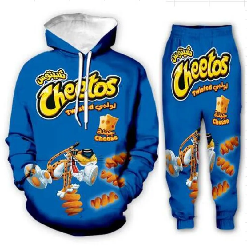 

New Men/Womens Letter cheetos Funny 3D Print Fashion Tracksuits Crewneck Couple hoodie Joggers Pants + Hoodies