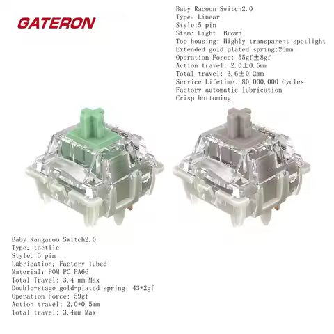 Gateron Baby Kangaroo Racoon 2.0 Switch Tactile Linear 5pin Mechanical Keyboard Switchs RGB Pre-lubed Custom Gaming Keyboard Kit
