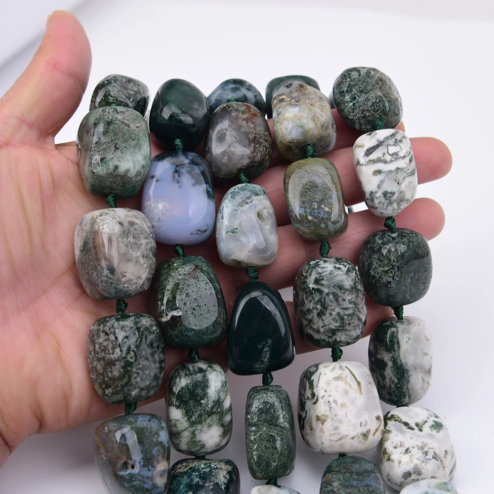 APDGG Large Size Natural Green Ocean Jasper Agate Smooth Nugget Loose Pendant Beads 17'' Strand Jewelry DIY