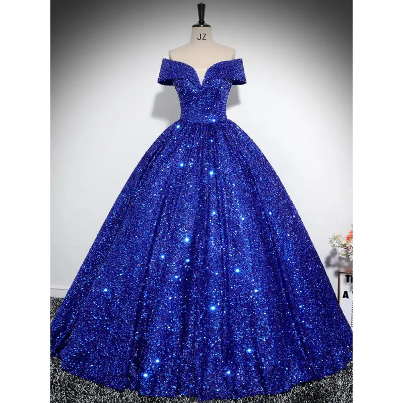 

Boat Neck Off-shoulder Ball Gown Quinceanera Dresses Vestidos De 15 Anos Sparkly Sequined Formal Princess Birthday Party Gowns