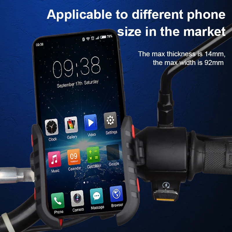 Motorcycle Phone Mount with Shock Absorber One Click Lock Anti Shake for Electric Bike Scooter Handlebar Navigation Riding Use