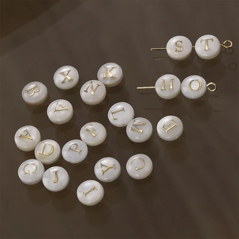 26 Letters Round Mother-Of-Pearl Double-Sided Phnom Penh Straight Hole Shell diy Necklace Bracelet Earring Accessories Material