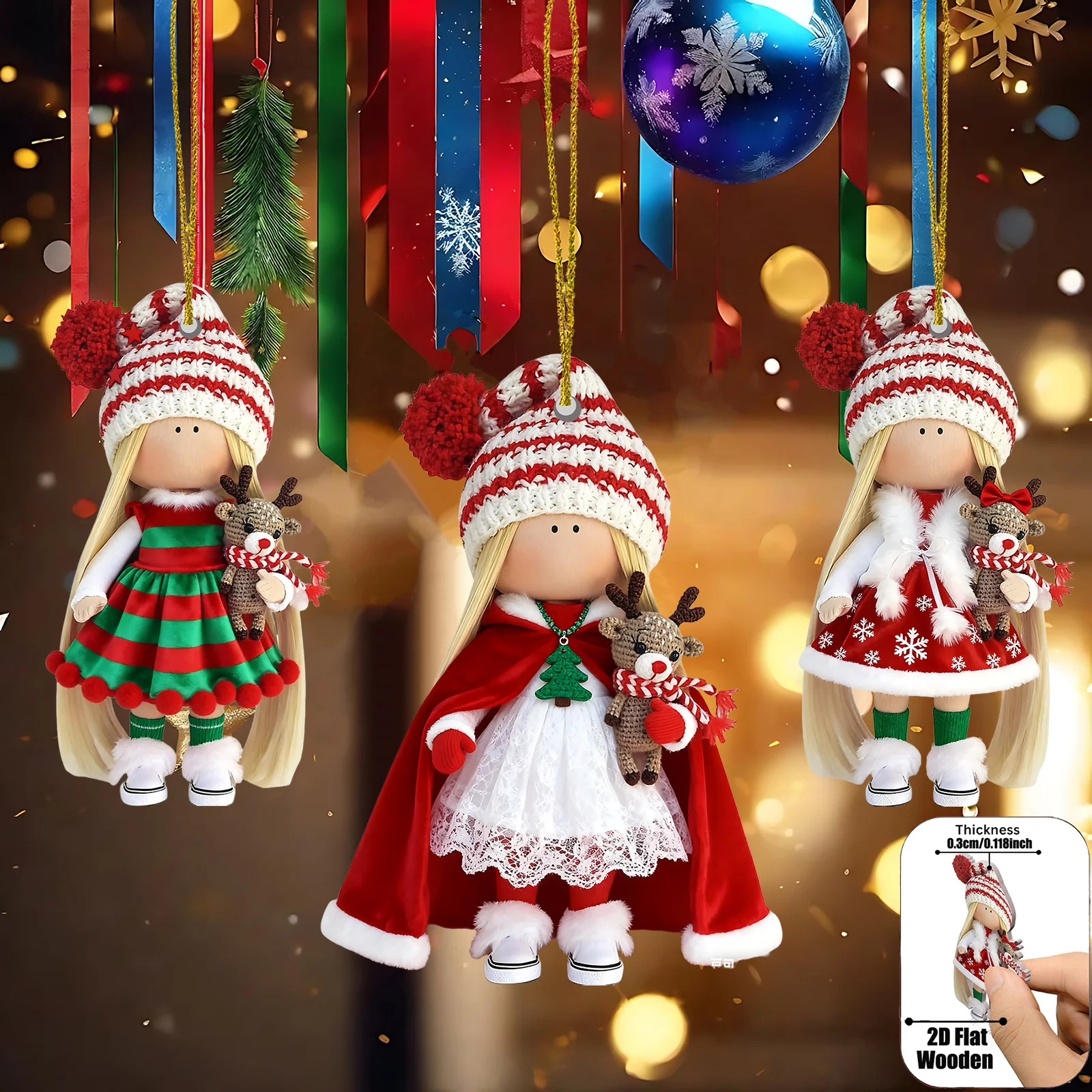 18/12pcs Artificial Wood Christmas Doll Figurines 2D Flat Characters with Traditional Outfits for Decorations Christmas Decor