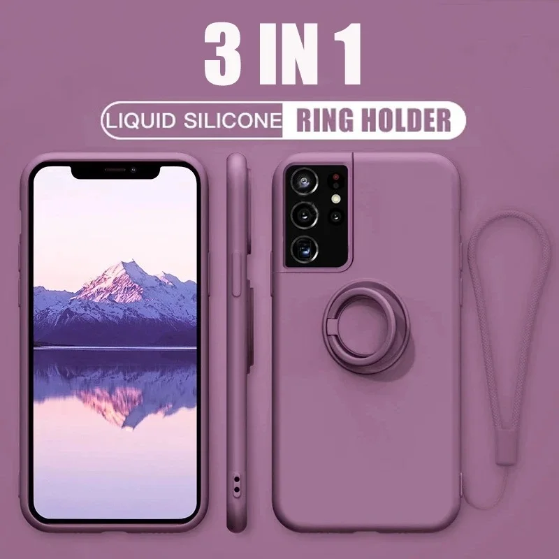 Ring Holder Silicone Case For Samsung Galaxy A54 A33 S21 S23 S10 S9 Plus S20 FE  S10E S22  Note 10 20 5G Ultra Soft Liquid Cover