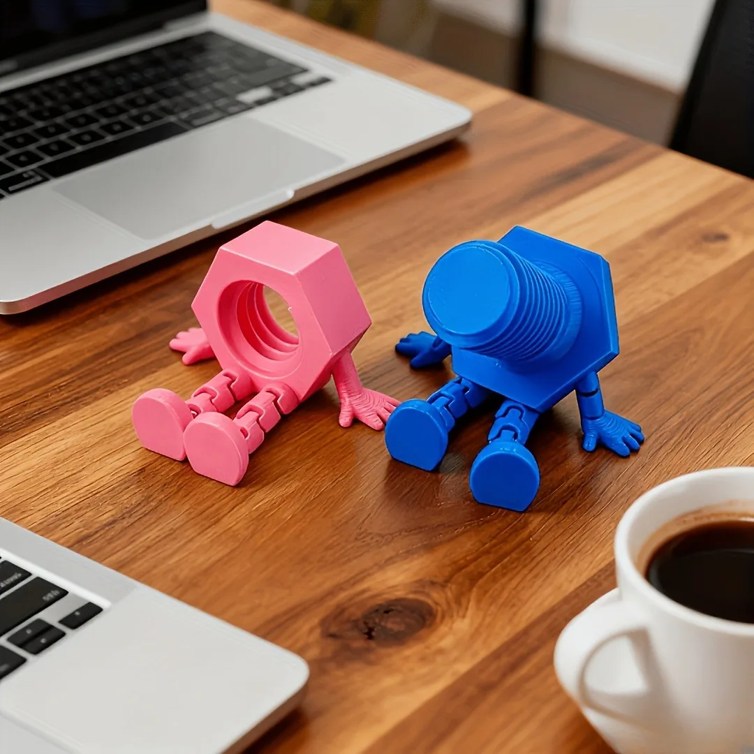 A pair of 3D-printed movable bolt and nut desktop decorations, adjustable desktop sculptures, various holiday creative gifts