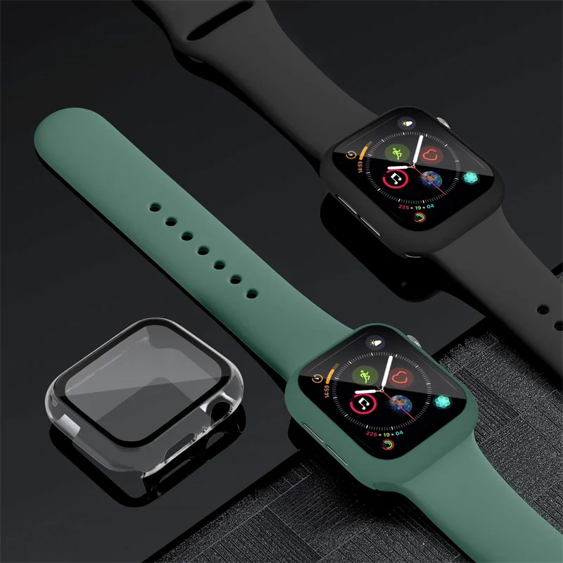 Tempered Glass+Case For Apple Watch series 9 8 7 41mm 45mm 42mm 38mm PC bumper Screen Protector cover iWatch 6 5 4 se 44mm 40mm