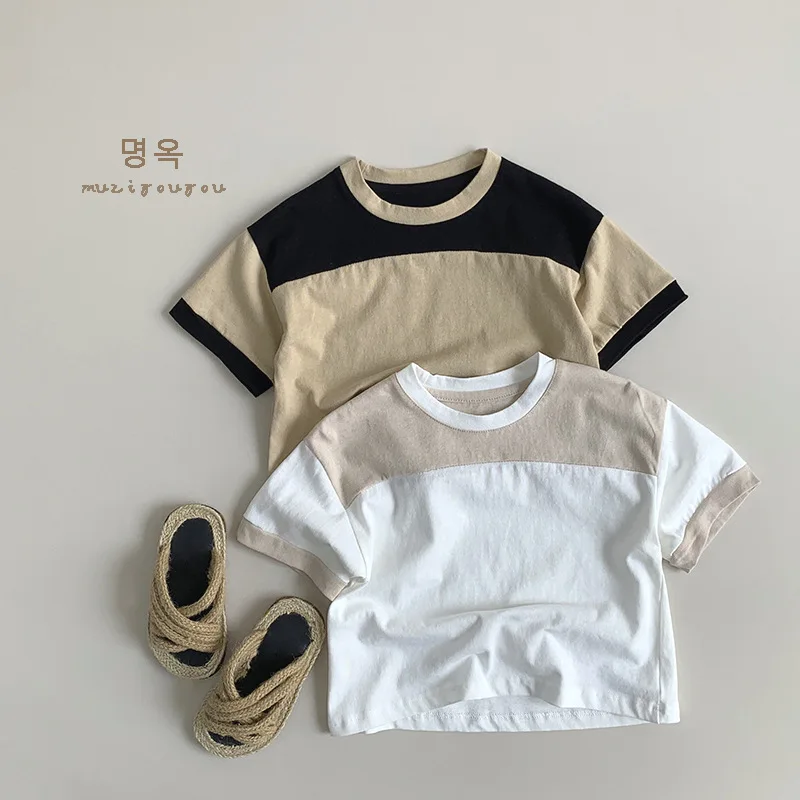 

HZMY-Korean Style~Children's Color Matching Cotton Short SleeveTT-shirt Summer New Male and Female Baby Japanese Shirt Fashion C