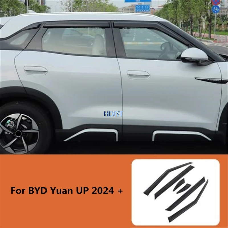 Car Style Window Vent Visor Cover Trim For BYD Yuan UP 2024 + Door Shade Sun Rain Screen Shelter Deflector Weather Shield Guard