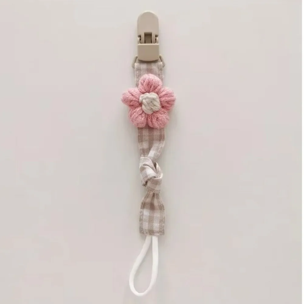 Cute Cute Flower Dummy Nipple Holder Plaid Plastic Baby Pacifier Chain Colorful Anti-drop Embroidery Pacifier Clips Children