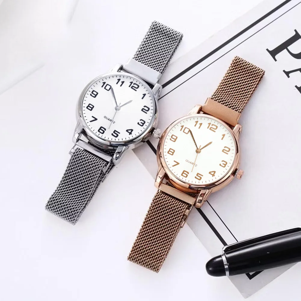 

Elegant Women Watches Simple Arabic Numeral Dial Ladies Quartz Wristwatch for Female Steel Mesh Strap Magnet Buckle Reloj