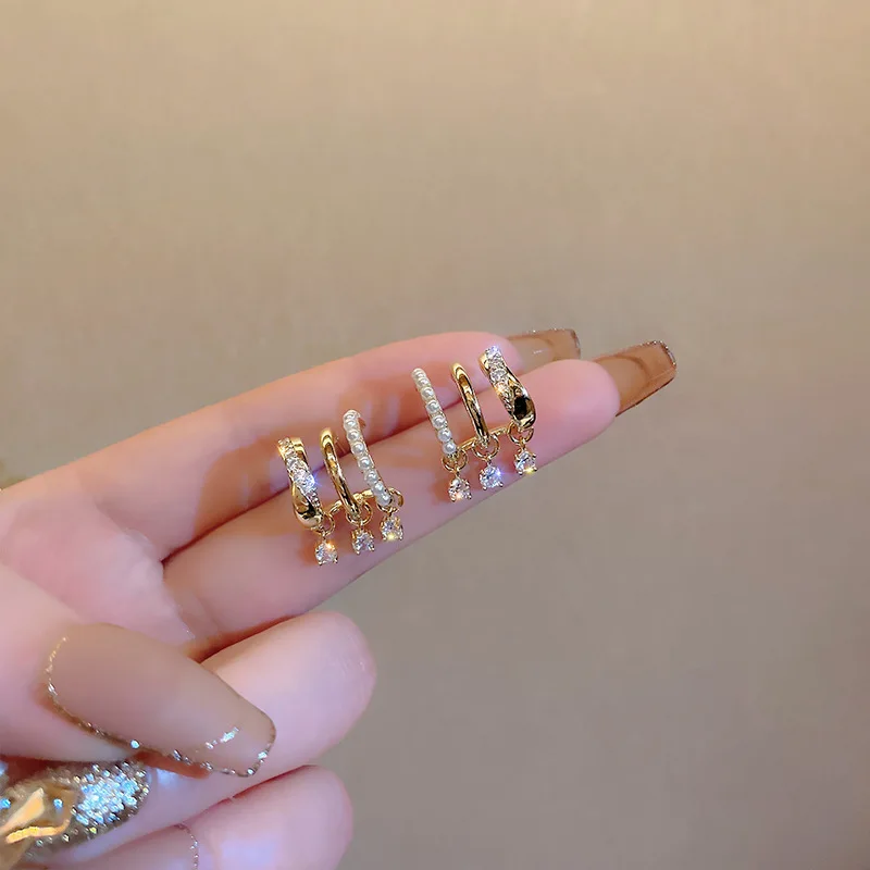 Fashion Korea Micro-set Zircon Multi-layer Vertical Bar Geometric Earrings Temperament Earrings Party Jewelry Exquisite Gifts