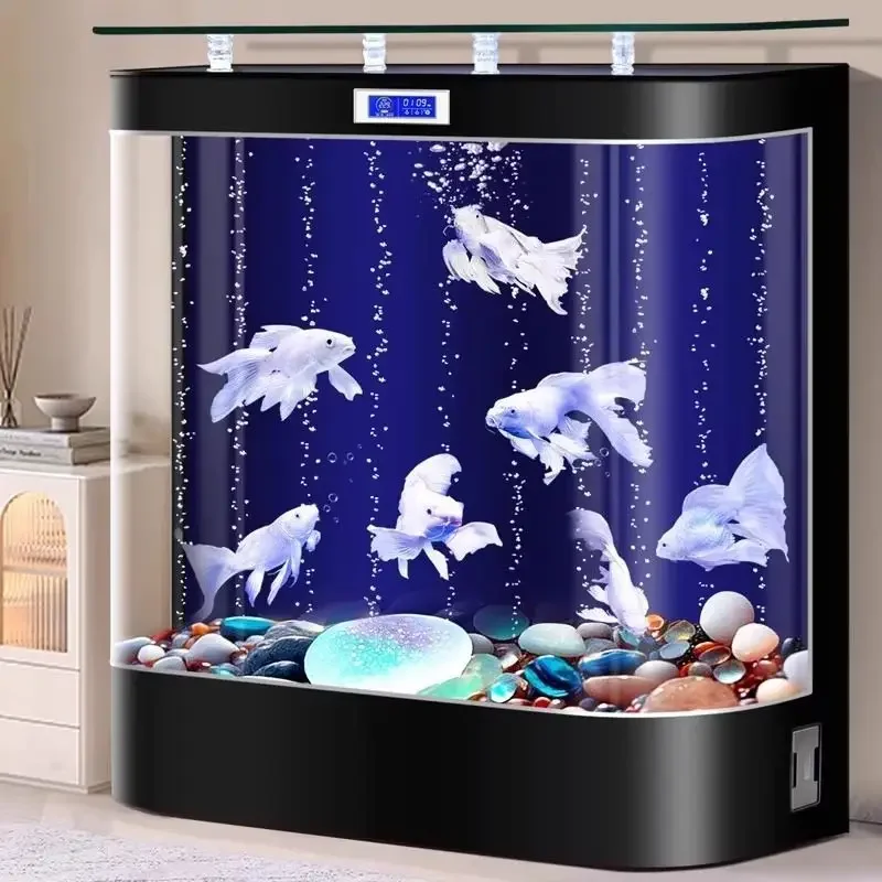 

Living room, household, ecological aquarium against the wall, lazy, no water change, automatic filter, round goldfish tank