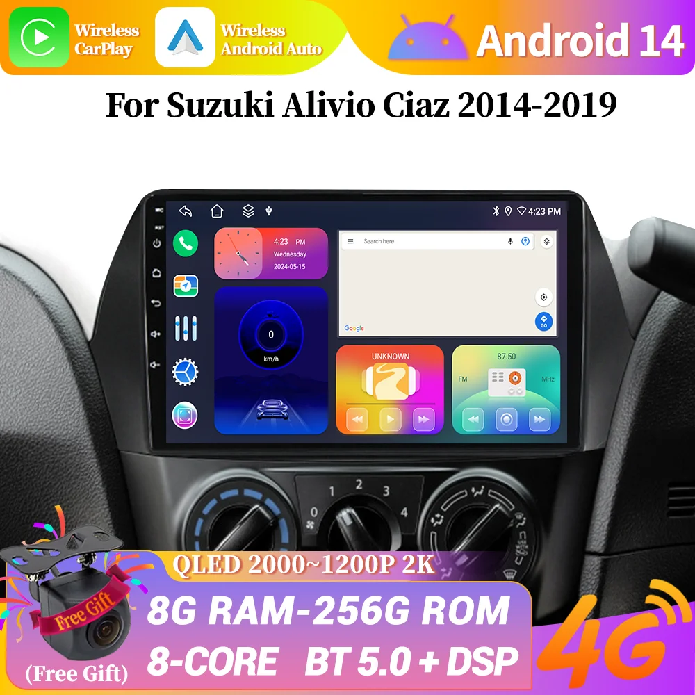 

Car Radio Multimedia Video GPS For Suzuki Alivio Ciaz 2014-2019 Android 14 Navigation 4G Wireless BT CarPlay Touch Screen Stereo