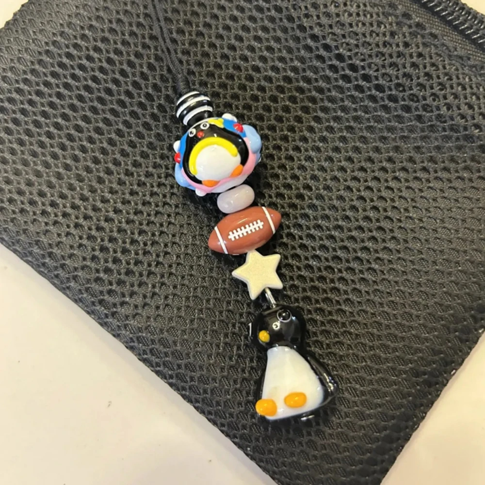 Kawaii Pingu Keychain Penguin Family Backpack Pendant Cartoon Phone Chain Cute Hand Drawn Beads Accessories Hanging Chain Gift