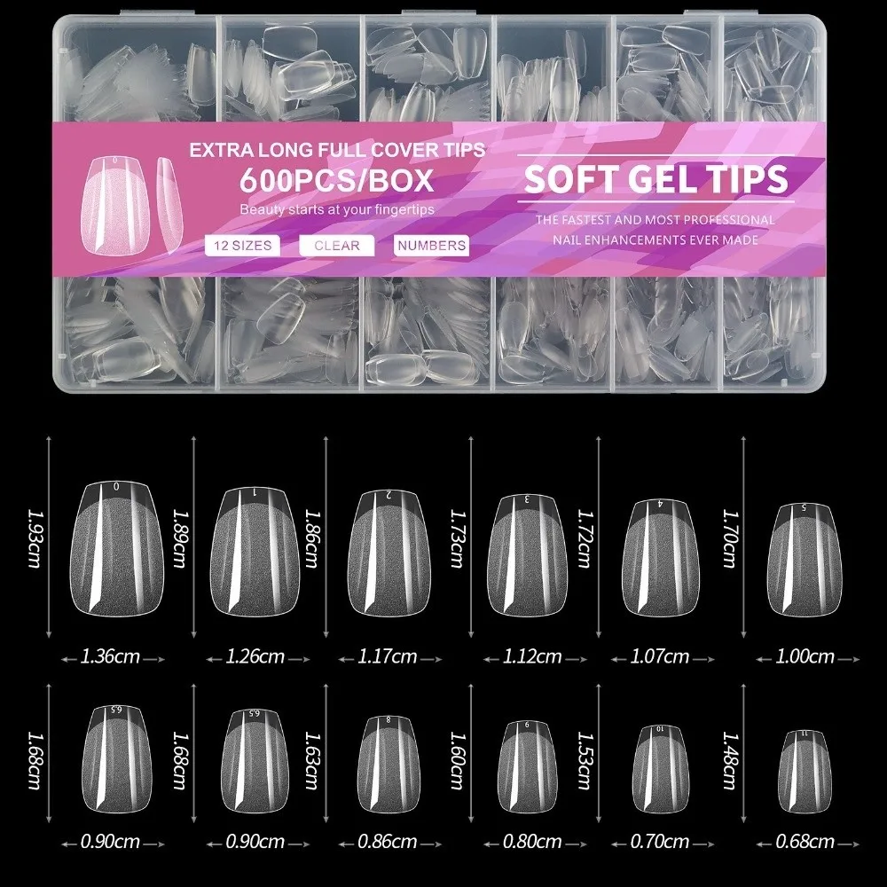 Hot Sale 600Pcs False Nail Short Length Almond-Shaped Almond Nail Tips Transparent Full Cover Acrylic Nails Tips Nail Extensions