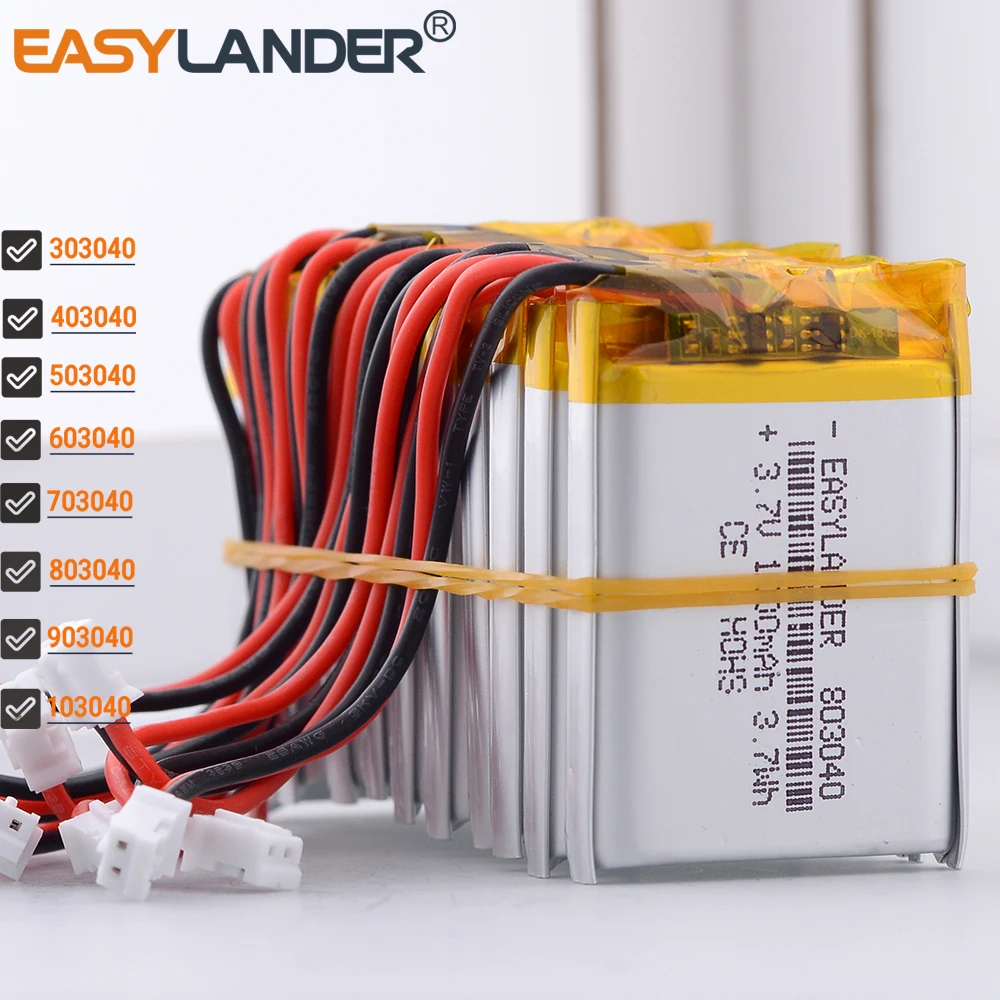 

10Pcs/Lot Silicone Wires JST2.0 2Pin 3.7V 703040 Lipo Polymer Lithium Battery 303040 403040 503040 603040 803040 903040 103040
