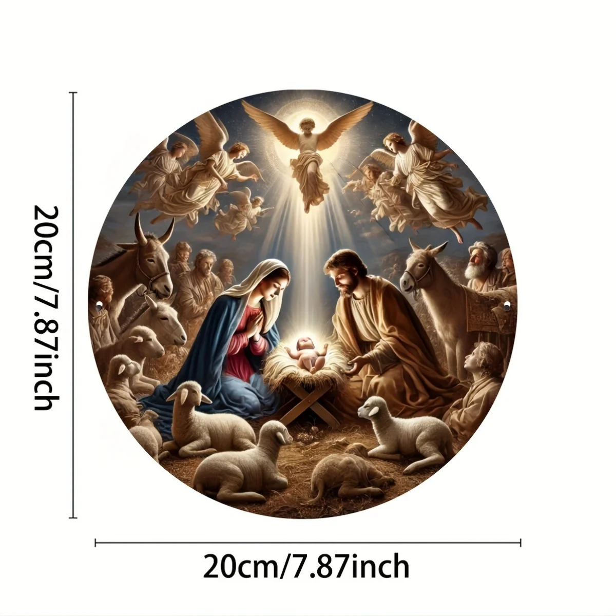 Nativity Scene Aluminum Foil Engraving Suncatcher - Round Christmas Decorative Wall Hanging for Home, Porch, Window Display - Re