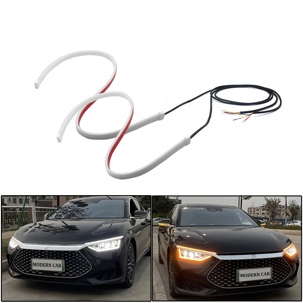 2Pcs New Highlight DRL LED Strip Turn Signal Light Sequential Yellow Bright Flexible Daytime Running Light 12V Car Headlight