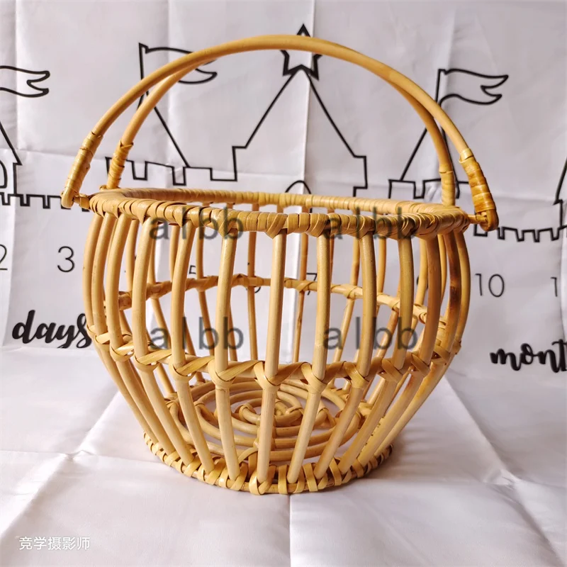 Newborn Photography Props Retro Rattan Round Basket Chair Bebe Photo Accesories Recien Baby Girl Boy Posing Bed Background