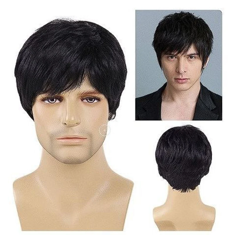 วิกผมทรงผมสั้นตรงแบบปัดข้างสำหรับผู้ชาย สไตล์อนิเมะ ใช้ได้ทุกวัน เหมาะกับการแต่งกาย งานปาร์ตี้ และการจำลอง