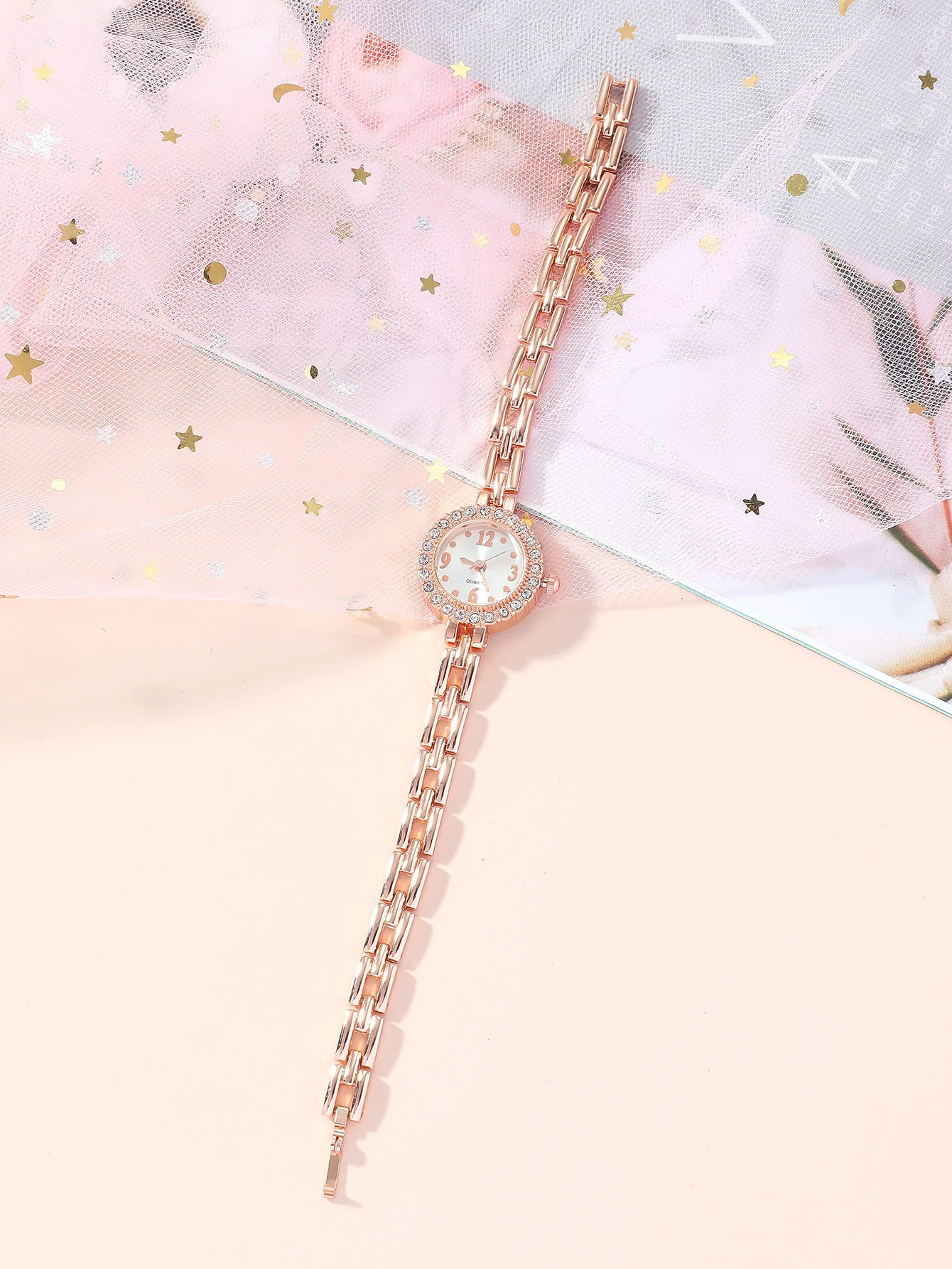 A Classic Stylish Minimalist Women\'s Bracelet Quartz Watch With Small Fresh Case With Rhinestones. For Everyday Life