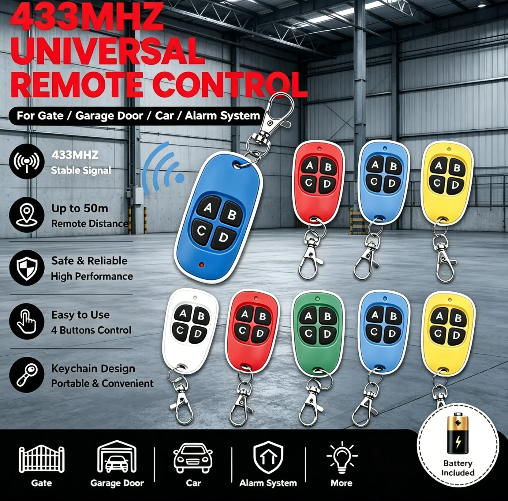 

DIXSG 5PCS 433.92MHz RF Remote Control Kit Transmitter & Receiver Module,– Wireless Cloning Keychain Style for Electric Gate