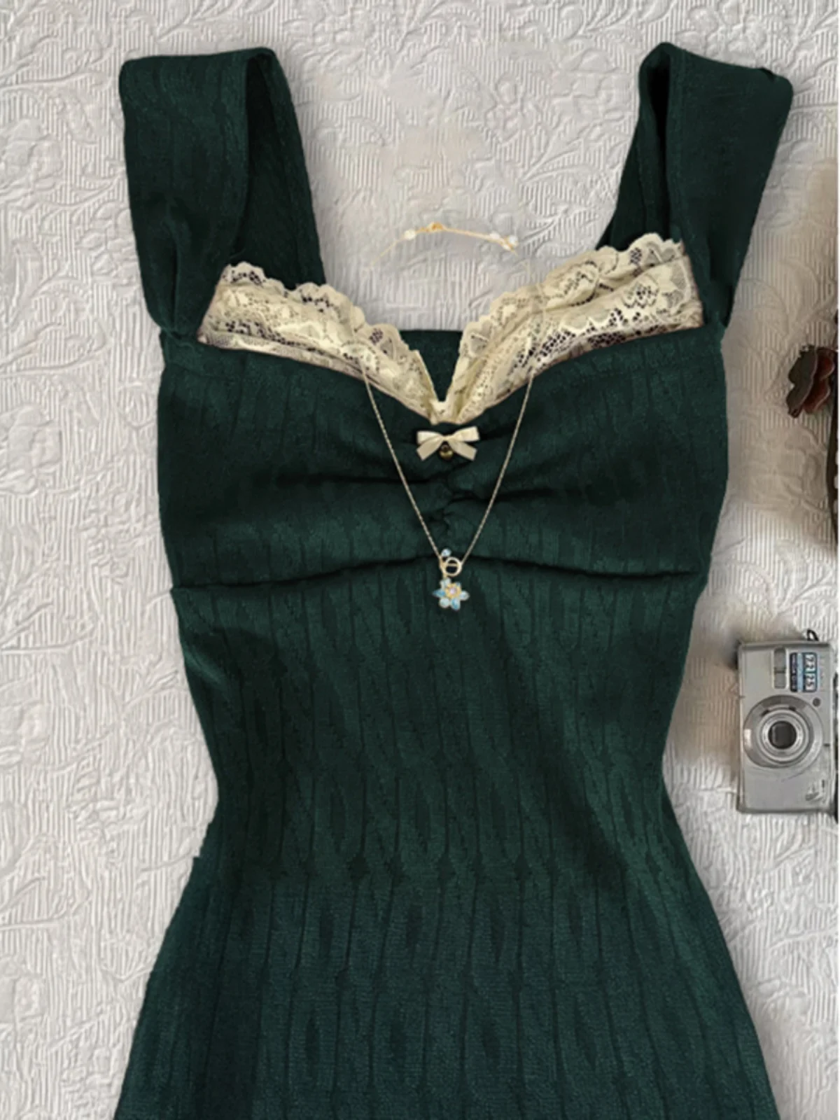 Profond een dentelle garniture tricoté sangle Dr Vintage rétro Sle femmes début automne Faion a-ligne Dr tenue décontracté