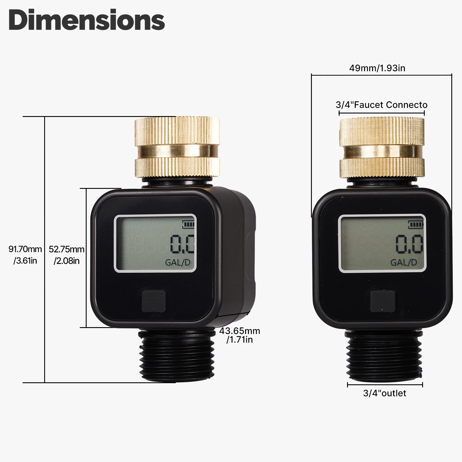 MOES Digital Water Flow Meter Brass Inlet IPX6 Waterproof High Accuracy Water Saving for Outdoor Garden Watering Irrigation Hose