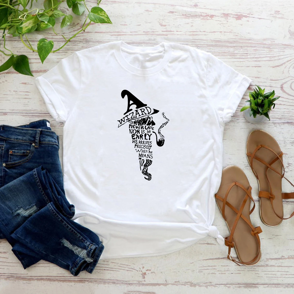 A Wizard Is Never Late Nor Is He Early T-shirt Wizard T-Shirt Gandalf Quote Shirt Witch Craft Tee Women Tshirts Vintage Tops