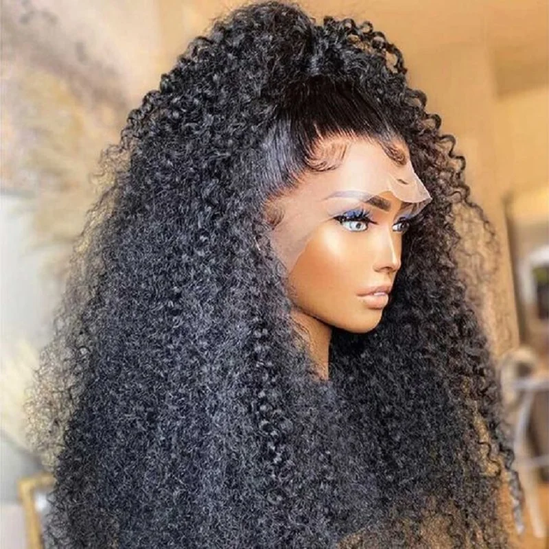 Long Natural Black 26'' 180%Density Deep Wave Curly Lace Front Wigs For Women With Baby Hair Preplucked Daily Wear Glueless Wigs