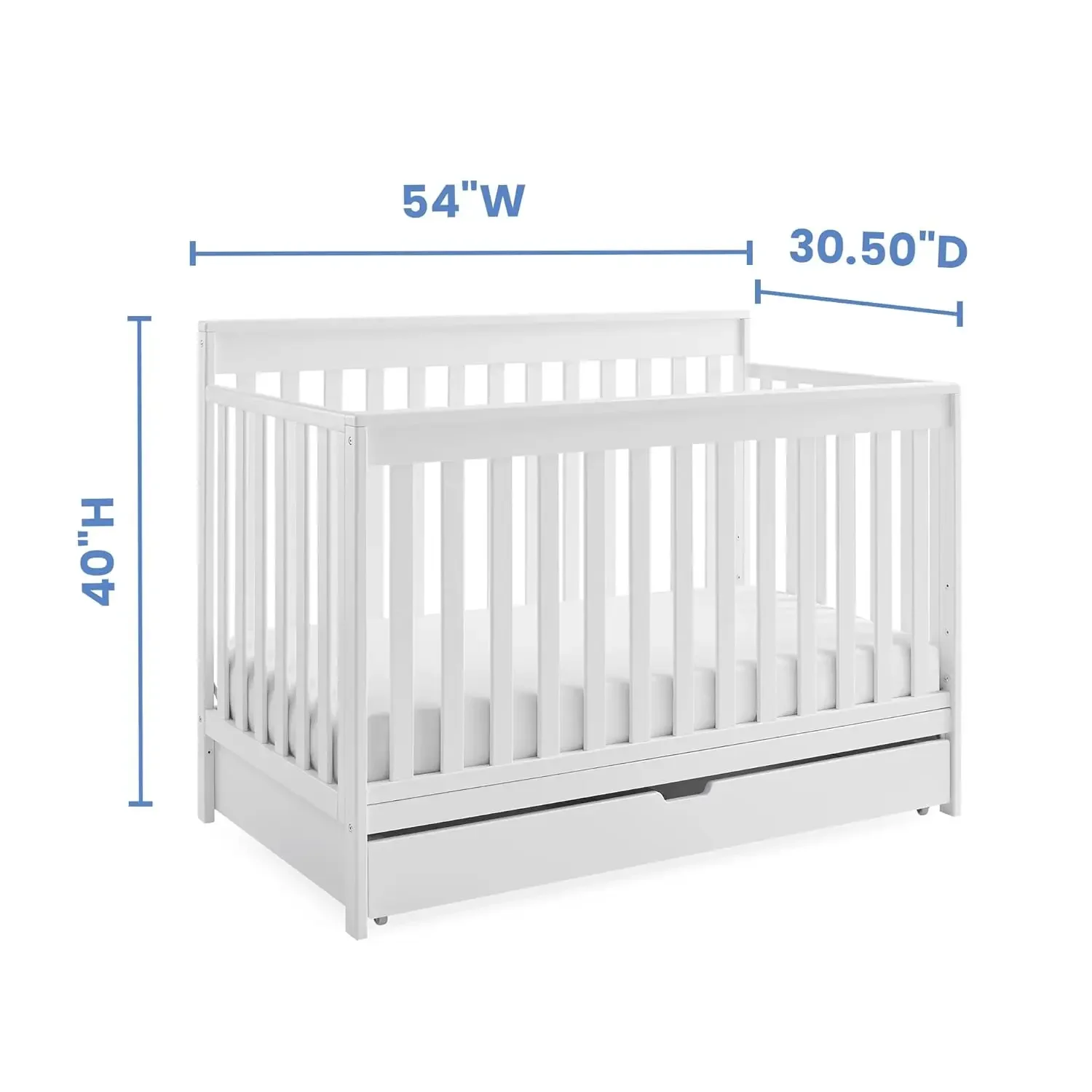 Delta Children Mercer 6-in-1 Convertible Crib with Storage Trundle, Greenguard Gold Certified, Bianca White