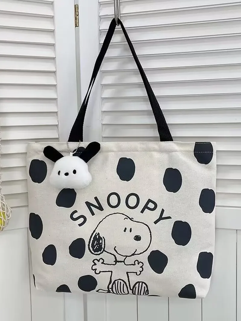 Bolsa de Ombro de Lona com Zíper do Snoopy para Mulheres, Bolsa Tote de Grande Capacidade, Bolsa Casual para Estudantes, Uso Diário, Viagem e Compras