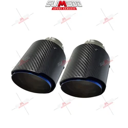 1PCS Car Exhaust Tail Pipe Glossy Carbon Tail End blue  Stainless Steel Straight Muffler Tip  Without  Logo For Bmw F30