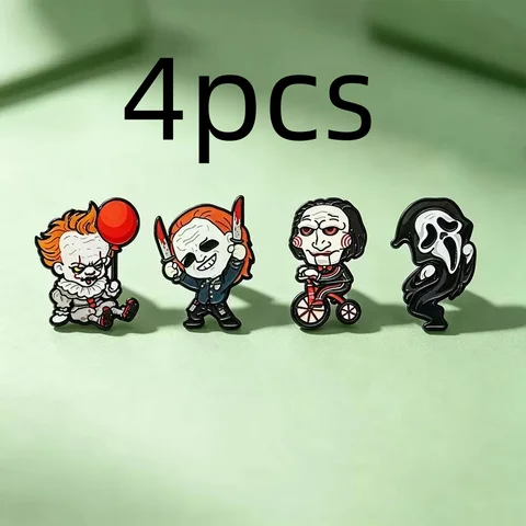 4pcs Horror Movie Enamel Pin Punk Brooch Pines Lapel Pins Badge on Backpack Clothing Accessories Halloween Jewelry Gifts